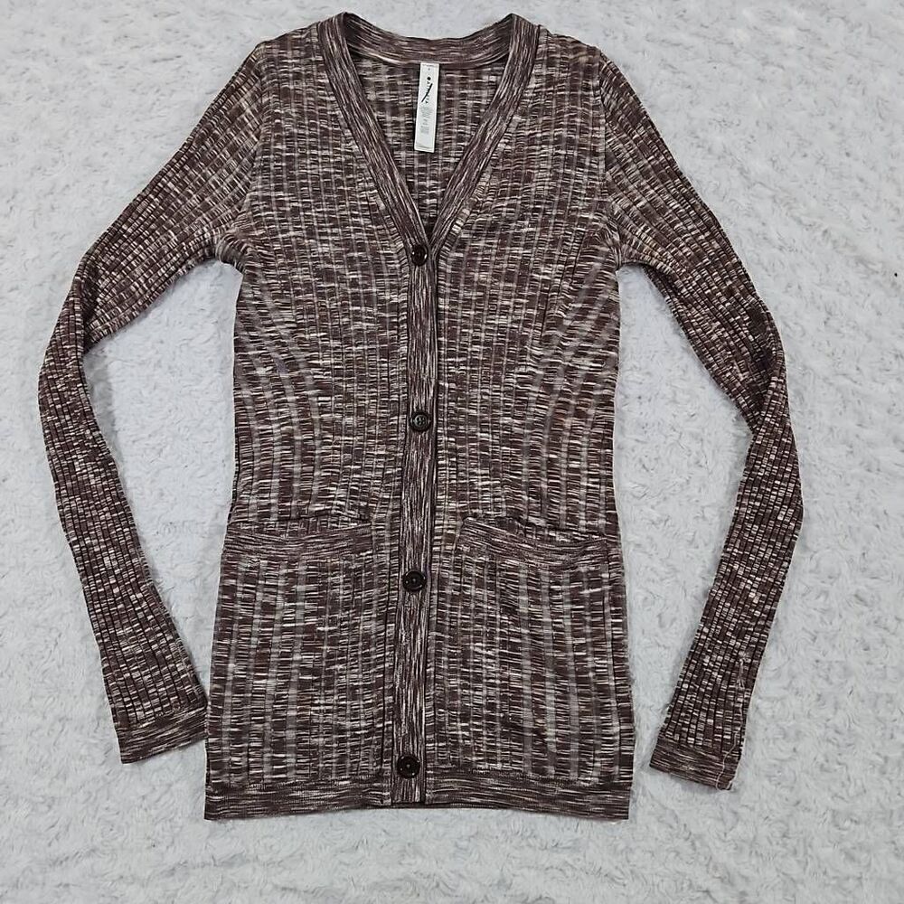 Athleta Revolve Seamless Cardigan Mahogany Heather Ribbed Knit Womens Size XXS